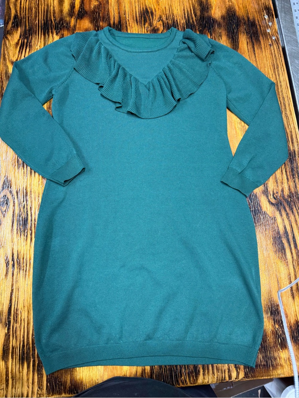 SHEIN Teal Green Ruffle Neck Long Sleeve Dress